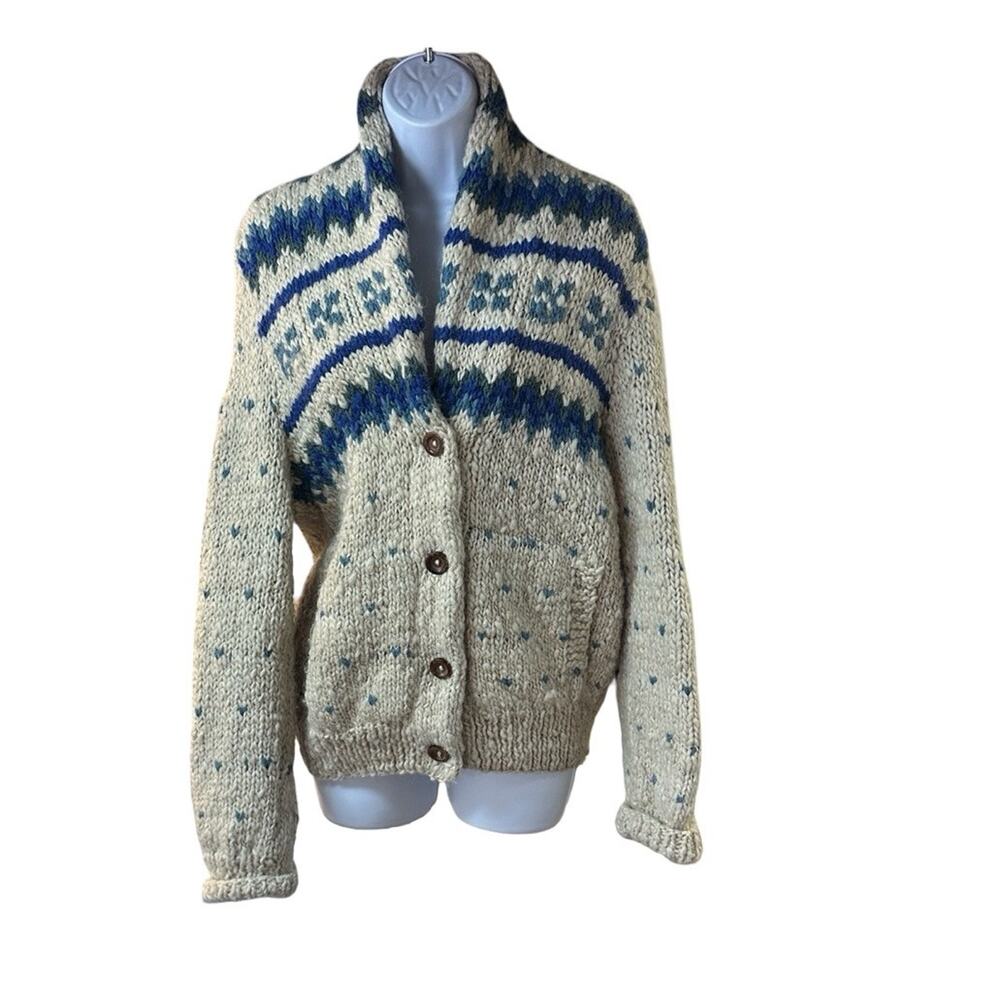 Nomadic Traders Wool Cardigan Sweater Ecuador Hand Knit Fair Isle Boho READ